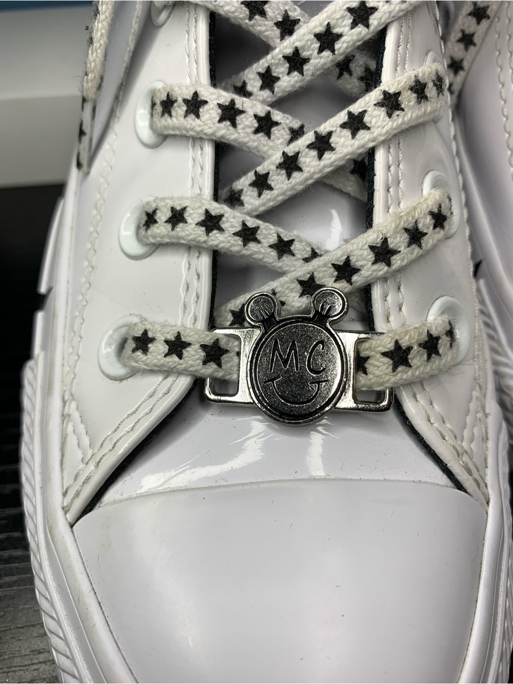 Converse Patent White High-Top All Star Sneakers with Black Logo Stars - Picture 3 of 7